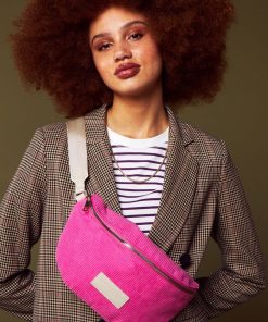 Sac banane en velours avec patch brodé - Rose