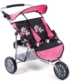 Poussette Jogger 3 roues pour poupées jumelles rose bleu foncé - N/A