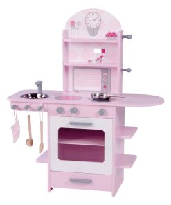 ROBA Cuisine Enfant en Bois + Évier et Accessoires en Bois et Métal - Dès 3 Ans - Rose/Blanc - N/A