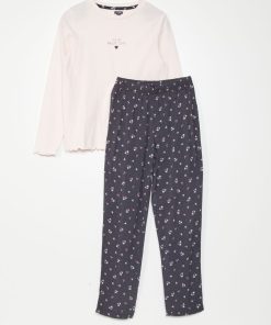 Pyjama long en jersey - 2 pièces - Rose/gris