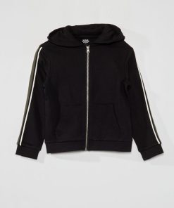 Sweat à capuche et bande tricolore - noir