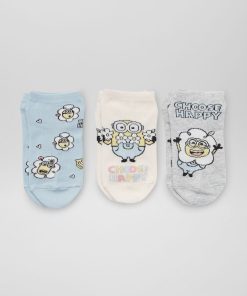 Socquettes 'Minions' - Lot de 3 - Gris/bleu/beige