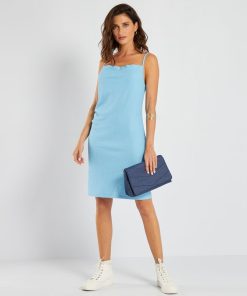 Robe courte à col bénitier - Bleu