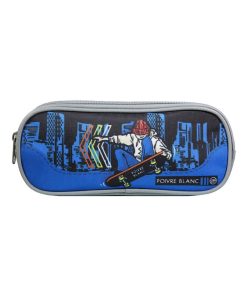 BAGTROTTER Trousse scolaire 2 compartiments Poivre Blanc Bleue Skateur - Bleu