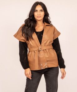 Veste sans manches similicuir URBIA - Marron caramel