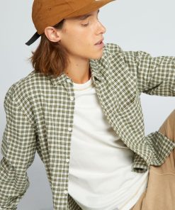 Chemise en flanelle à carreaux - Kaki