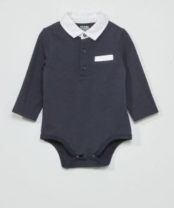 Body esprit polo en maille piquée - bleu marine