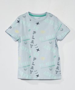 Tee-shirt à motif pur coton - BLEU