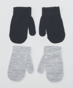 Lot de 2 paires de moufles en maille - Noir/gris