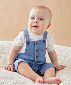 Set salopette en denim, écru/bleu foncé - Bleu