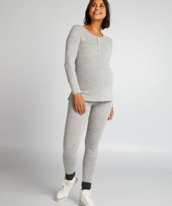 Pyjama long en maille doudou - 2 pièces - Gris
