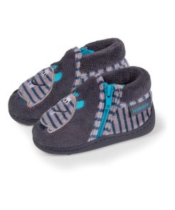Chaussons Bottillons zip Bébé Monstre rayé - Gris
