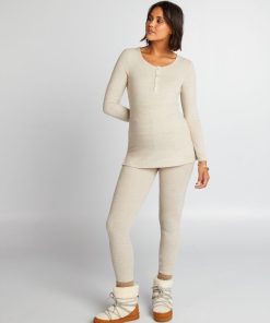 Pyjama long en maille doudou - 2 pièces - Beige