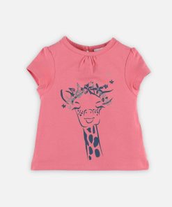 T-shirt manches courtes girafe - Rose