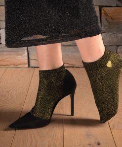 Chaussettes En Coton Coeur Paillette- Sockup- 35-42 - Noir Doré