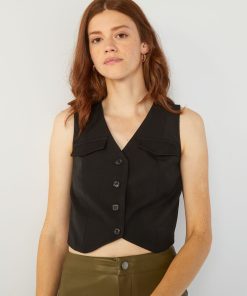 Gilet uni avec poches - noir