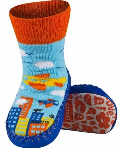 Chaussons chaussettes avec semelle en cuir - Bleu turquoise