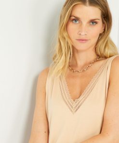 Débardeur stretch avec dentelle - Beige