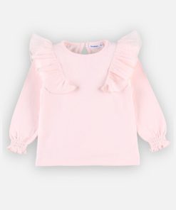 Blouse maille longues manches à volants, clair - Rose