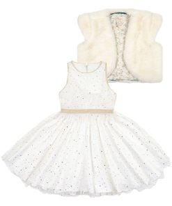 de soirée  Robe tulle & Veste fausse fourrure - 'LA FAUTE A VOLTAIRE' - Blanc cassé