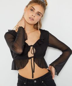 T-shirt court en maille fluide et légère - noir