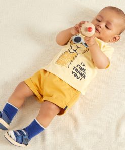 Short en twill taille ajustable - Jaune moutarde