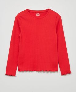 T-shirt en maille côtelée à manches longues - rouge