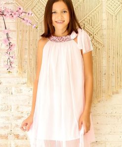 Robe Cérémonie Fille Voile Rose Col Liberty ALIZEE - 'LA FAUTE A VOLTAIRE' - Rose