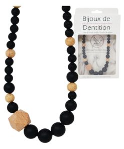 Collier d'allaitement ou de portage en silicone - Noir et Bois - Noir