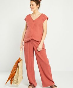 Pantalon grossesse en gaze de coton - Rouge rouille