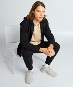 Sweat à capuche zippé en molleton - Noir