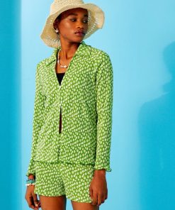 Blouse plissée avec fente ouverte - Vert
