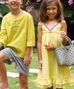 Robe longue effet soie  EUGENIE - 'LA FAUTE A VOLTAIRE' - Jaune