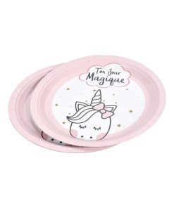 Set de 6 assiettes en carton Licorne magique - Rose