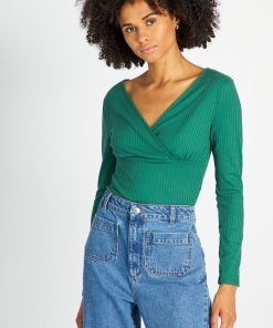 Body en maille côtelée - Vert