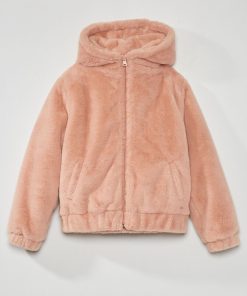 Manteau court effet fourrure - Rose