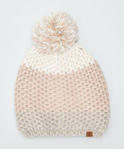 Bonnet en tricot colorblock à pompon - Rose
