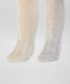 Lot de 2 collants en maille fantaisie - Gris/beige