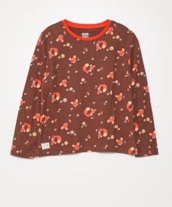 Tee-shirt manches longues imprimé 'renard' - Marron renard