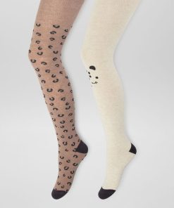 Lot de 2 collants en maille fantaisie - Beige/marron
