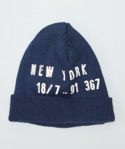 Bonnet en maille avec imprimé devant - Bleu
