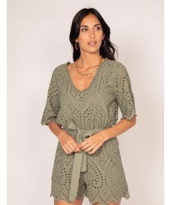 Combi short broderies anglaises XIROSE - Kaki