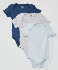 Lot de 3 bodies en maille côtelée - Bleu/gris