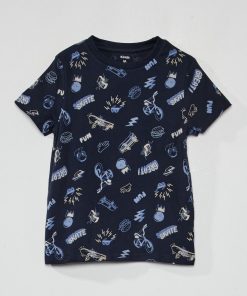 Tee-shirt à motif pur coton - Bleu marine 'skate'