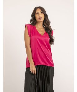Top col V satin FIKA - Rose