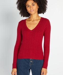 Pull en maille côtelée - Rouge