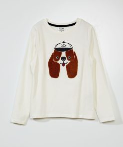 T-shirt imprimé + empiècement - Blanc
