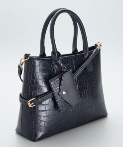 Sac à main effet + porte monnaie - 2 pièces - Noir