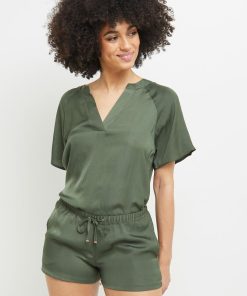 Caramel short satin - Vert kaki clair