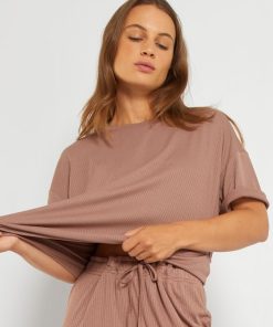 T-shirt de nuit côtelé - brun clair